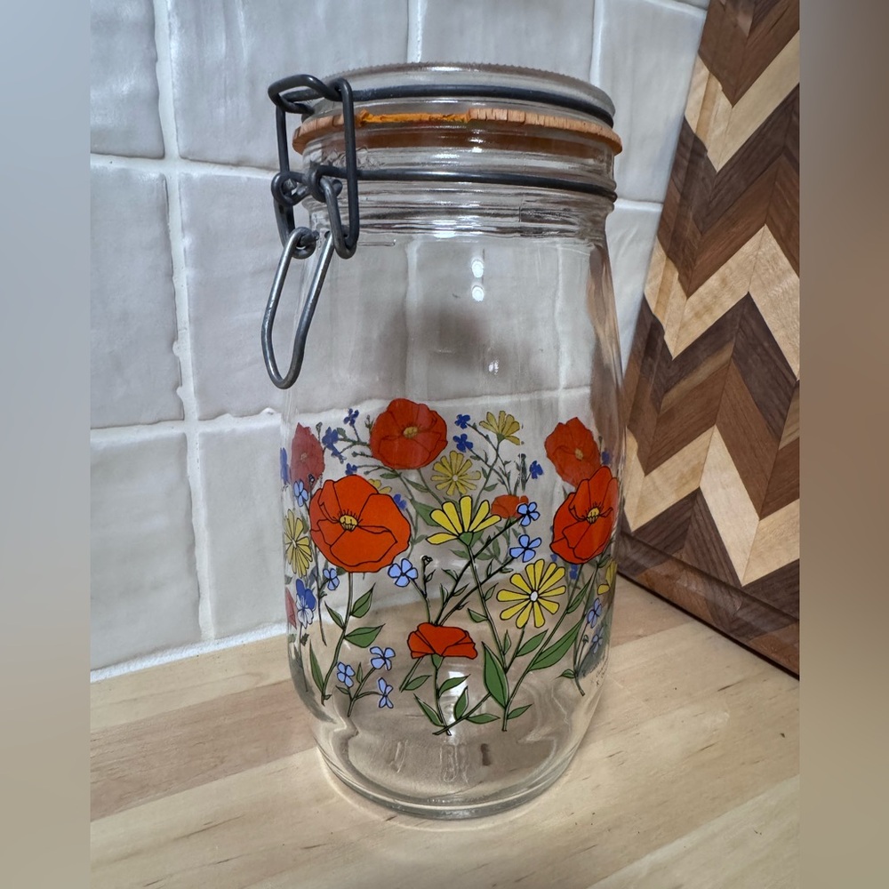 Vintage Arc De France R Carmen Poppy Flowers Lidded Glass Storage Jar